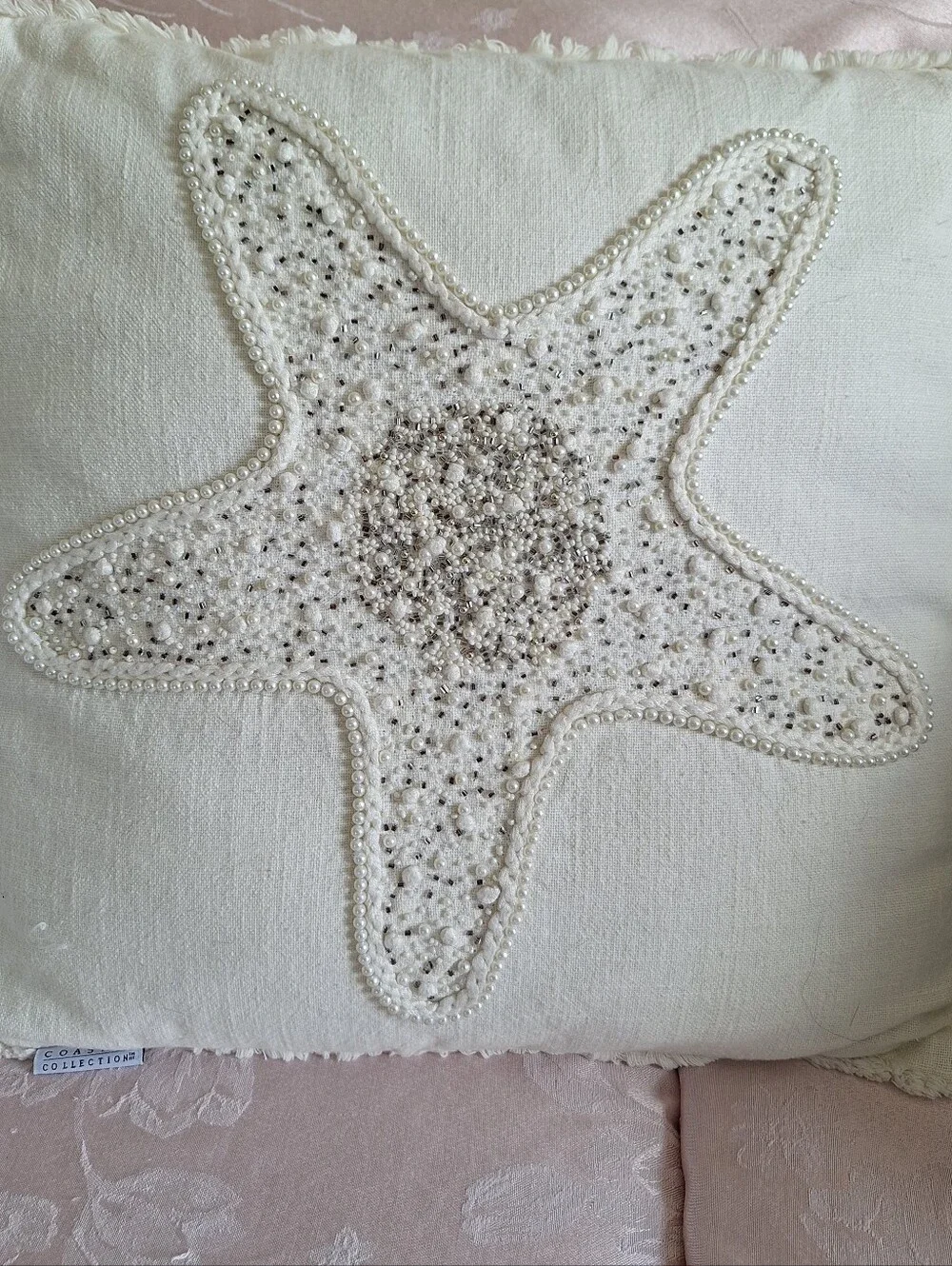 Coastal Collection Beaded Starfish Accent Pillow Beach Ocean Decor off-white 19